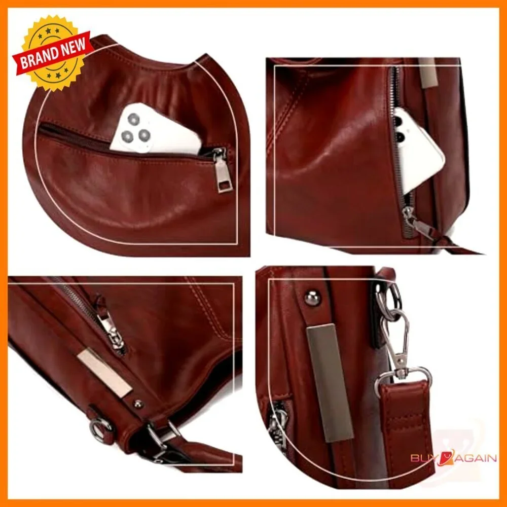 Large PU Leather Hobo Bag Adjustable Strap Multiple Pockets Tote Crossbody